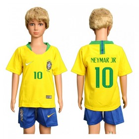 Camisolas de Futebol Brasil Neymar Jr 10 Criança Equipamento Principal Copa do Mundo 2018 Manga Curta